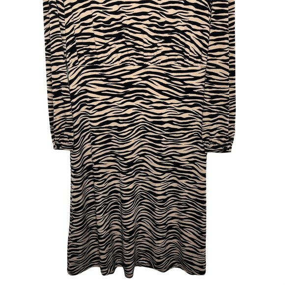 LOFT Tan Black Animal Print Long Sleeve Midi Dress Size 6 NWT Fall - Picture 3 of 12
